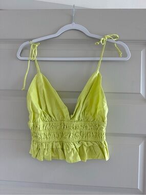 Lime Tie-Shoulder Smocked Crop Top